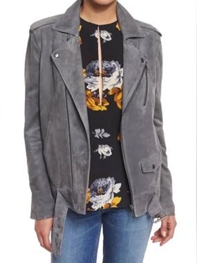 Theory Womens Gray Suede Moto Jacket